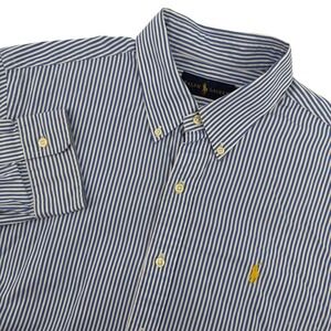 Ralph Lauren Mens Button Down Shirt Blue White Stripe Classic Fit Large